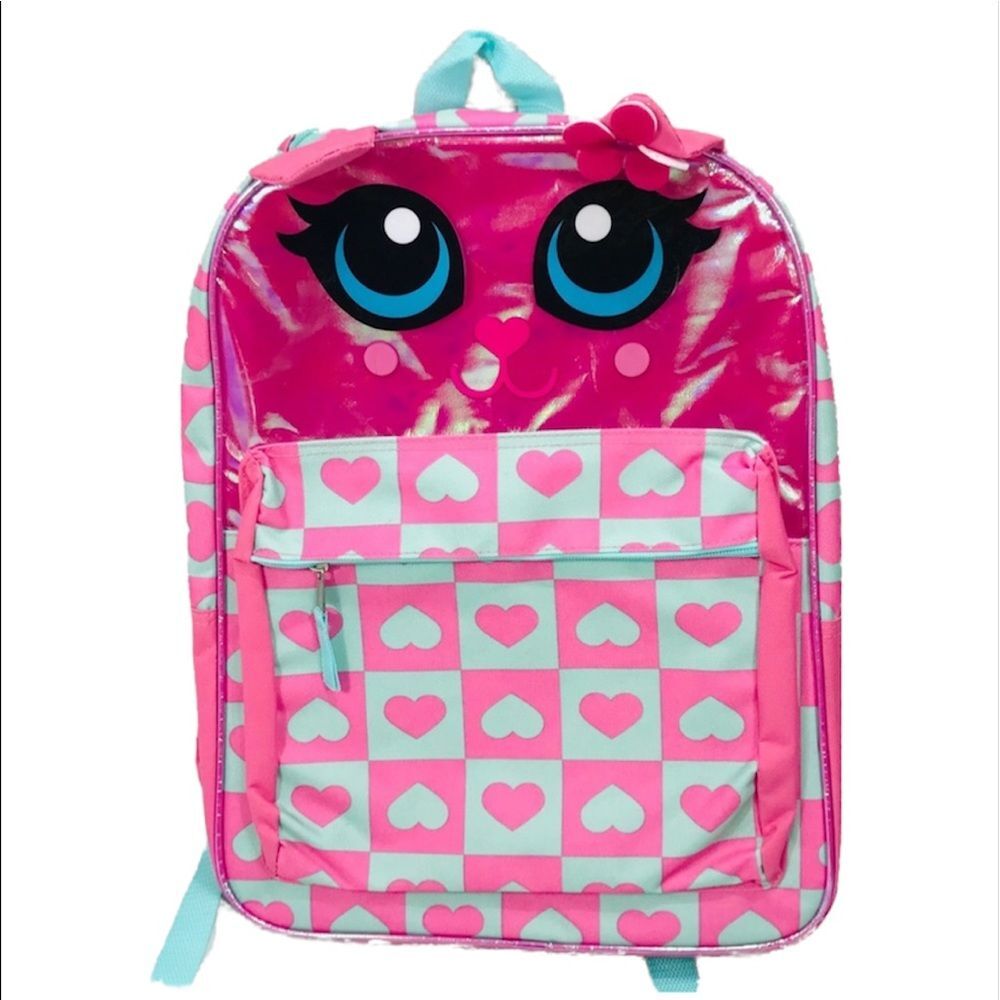 Confetti Cat & Heart Backpack Blue Pink